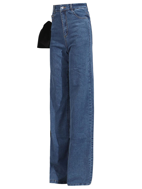 Chic Red Tied High Waist Buttoned Straight Jeans
