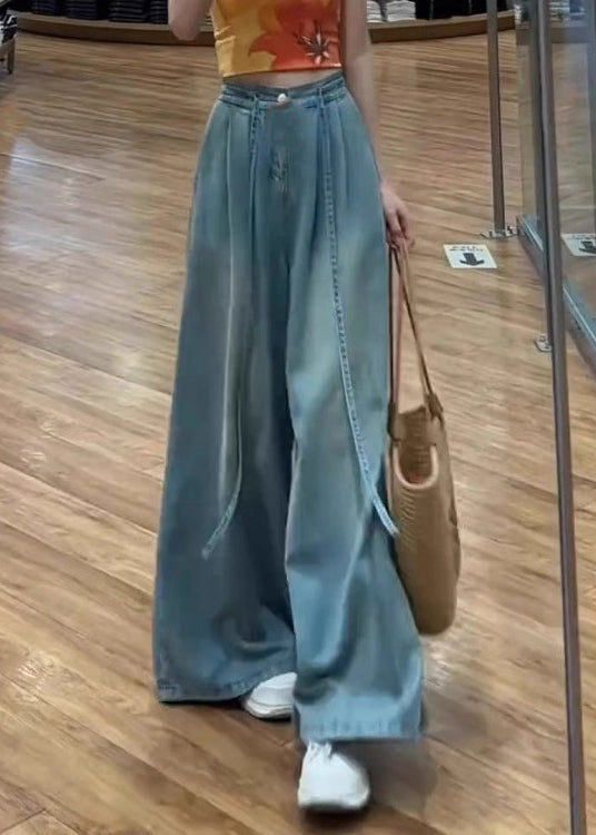 Modern Blue Lace Up High Waist Denim Wide Leg Pants Summer
