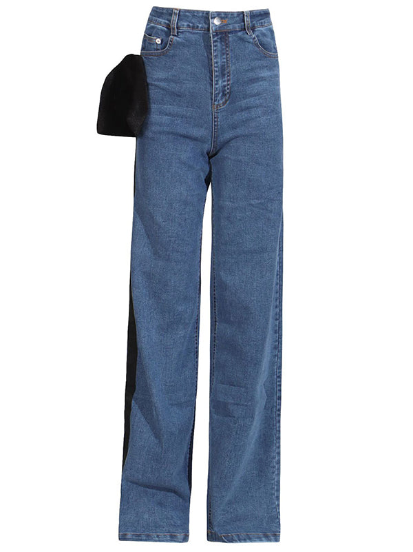 Chic Red Tied High Waist Buttoned Straight Jeans