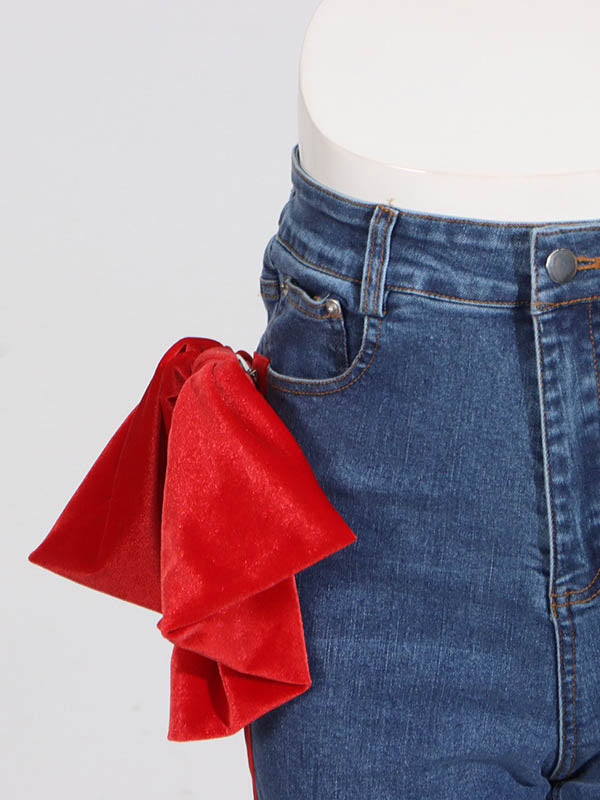 Chic Red Tied High Waist Buttoned Straight Jeans