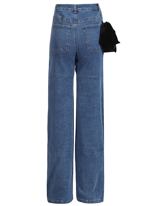 Chic Red Tied High Waist Buttoned Straight Jeans
