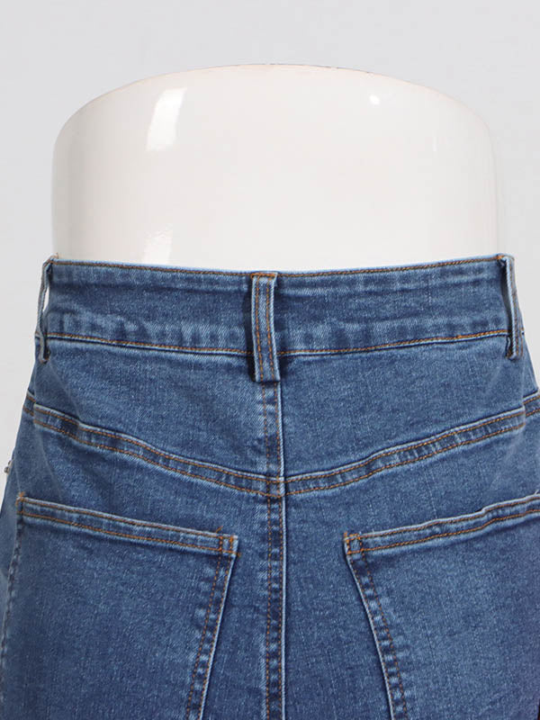 Chic Red Tied High Waist Buttoned Straight Jeans